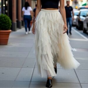 Soho Apparel Cream Asymmetrical Tulle Skirt